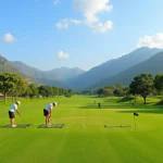 Golfers practicing at the driving range