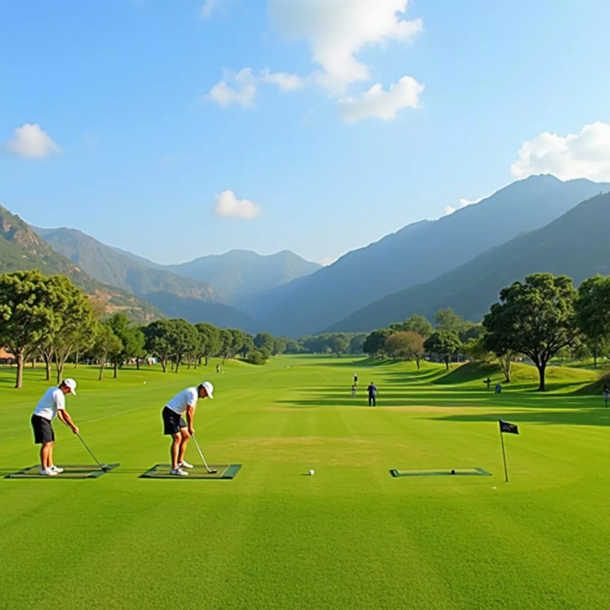 Golfers Practicing At The Driving Range