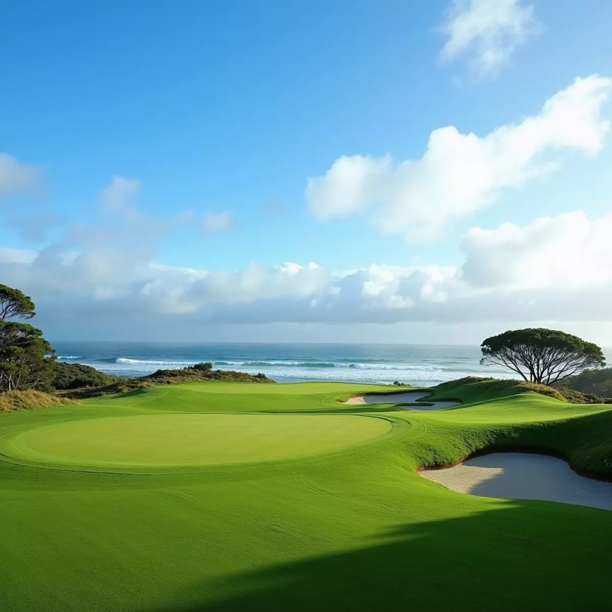 Golf Course With Ocean View In The Background