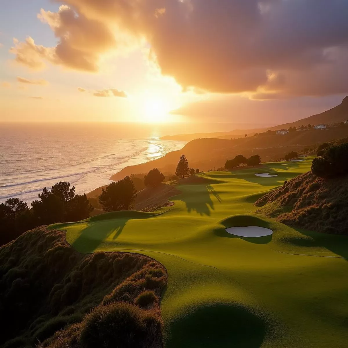 Panoramic View Of Sea N Air Golf Course At Sunset