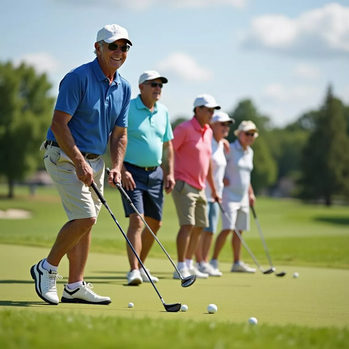 Senior Golfers Teeing Off