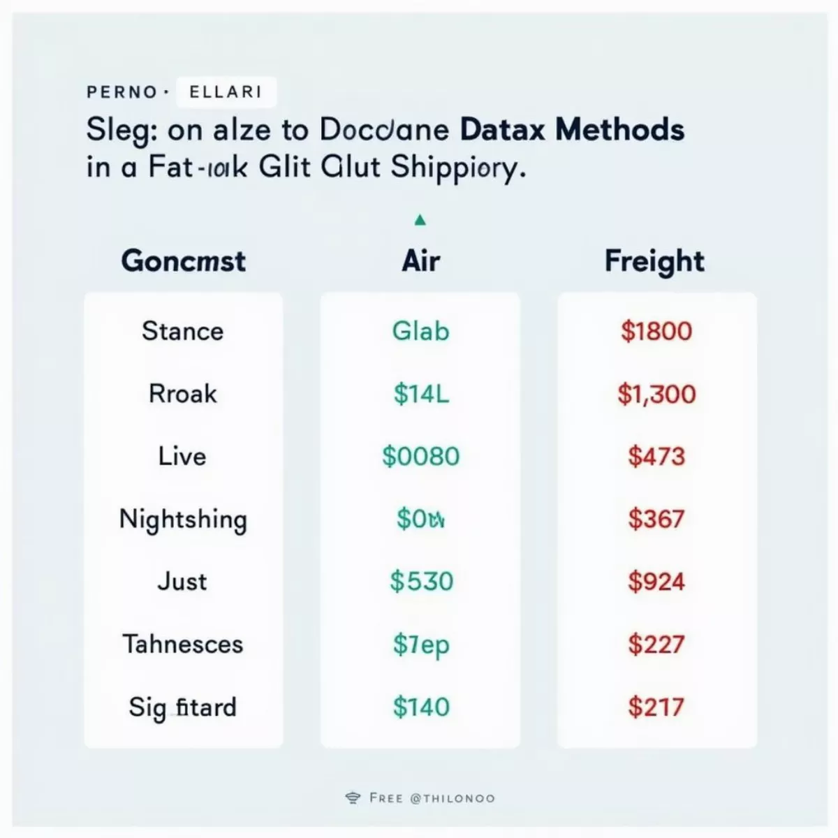 Shipping Costs Table