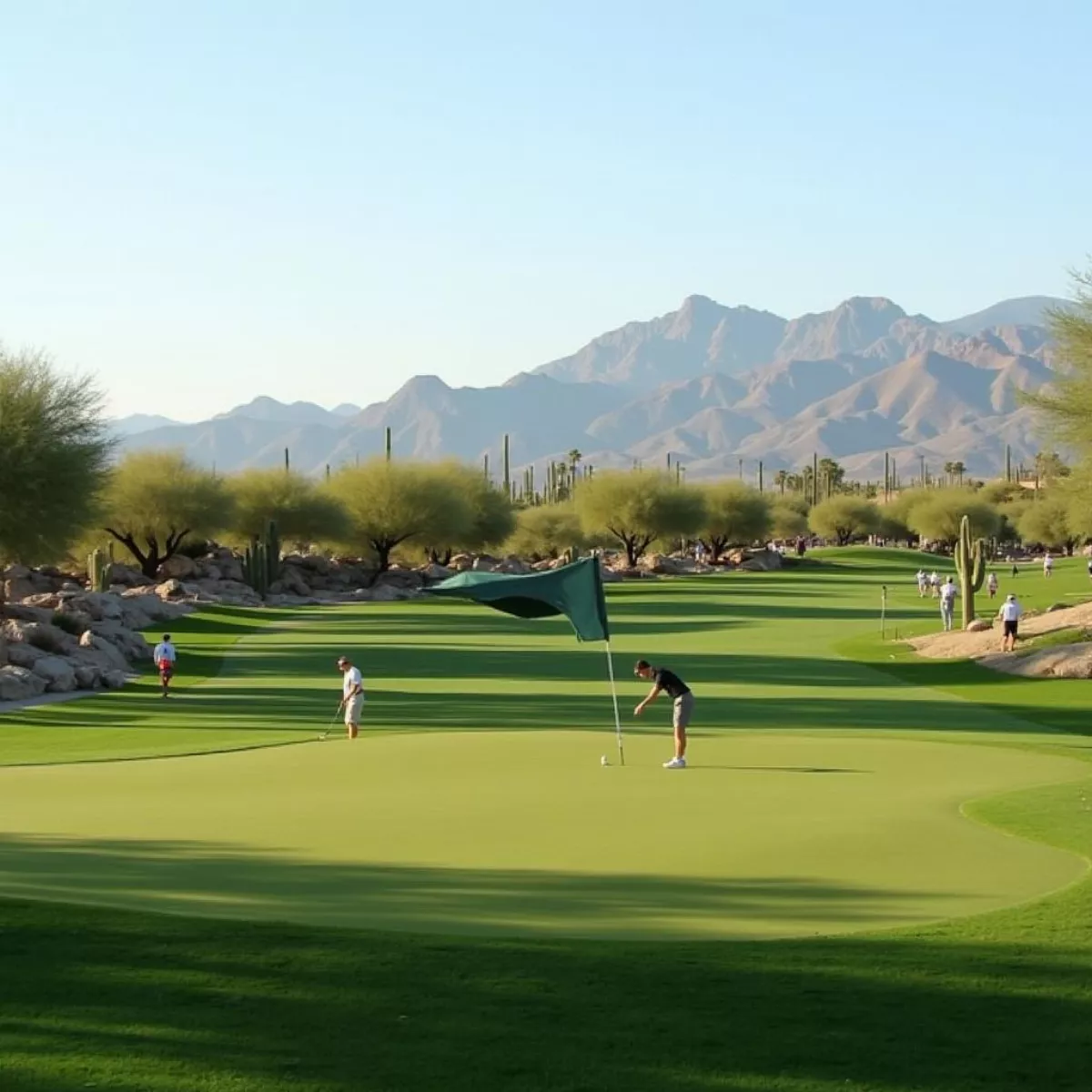 Golfers On The Tee Box Of Hole 17 At Sidewinder Golf Course