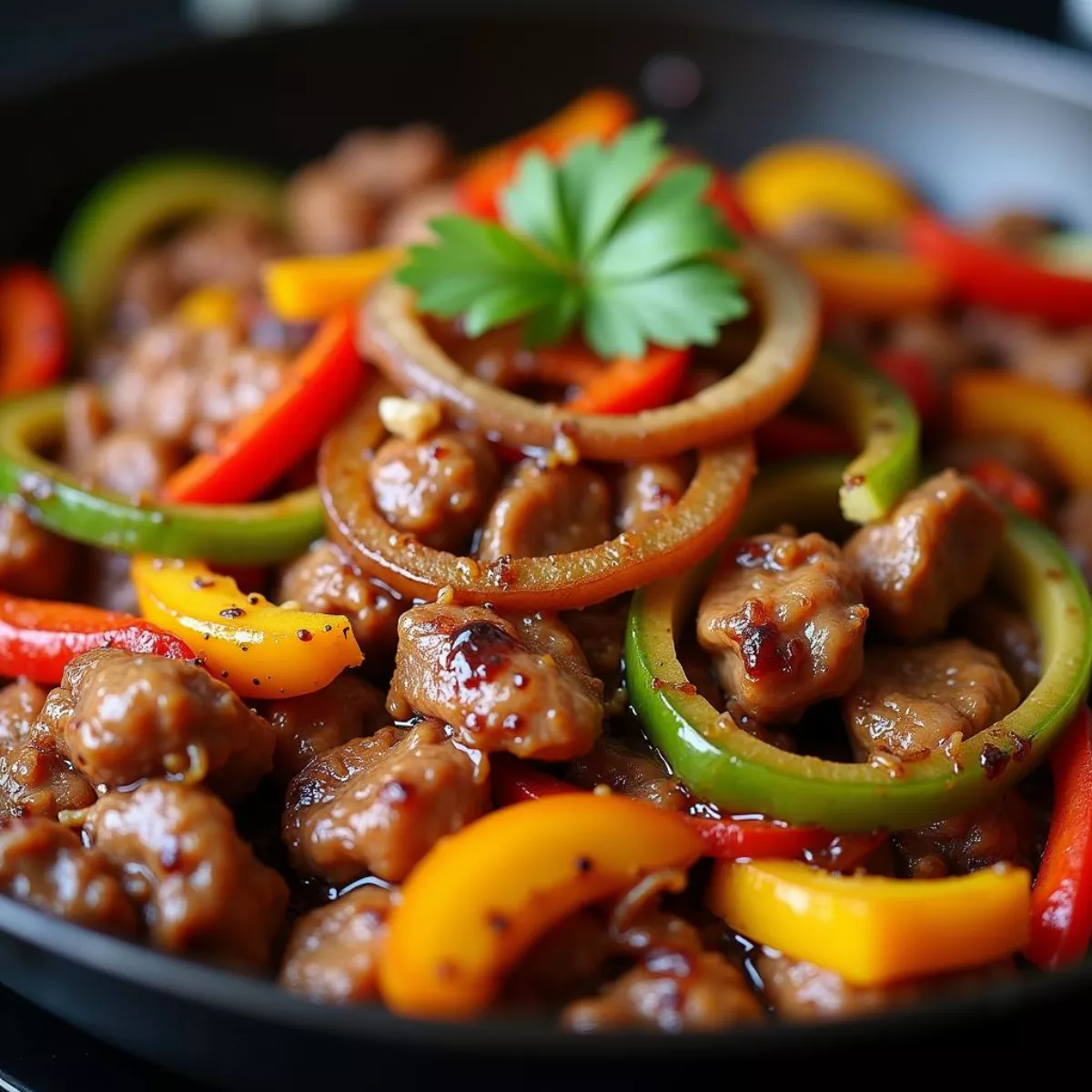 Sizzling Fajitas In A Skillet