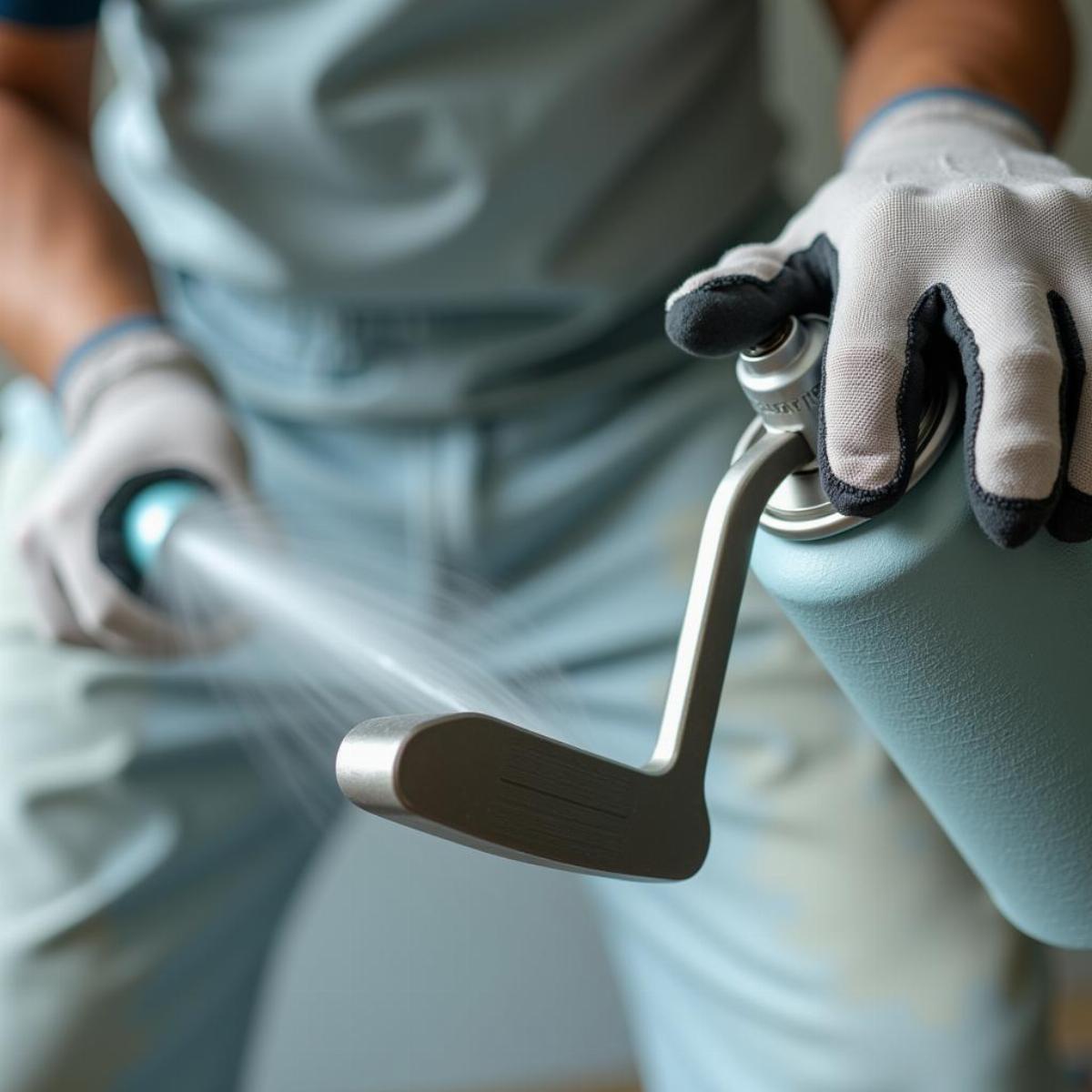 Applying spray paint to a golf putter