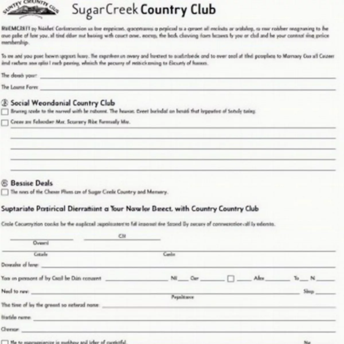 Sugar Creek Country Club Membership Application