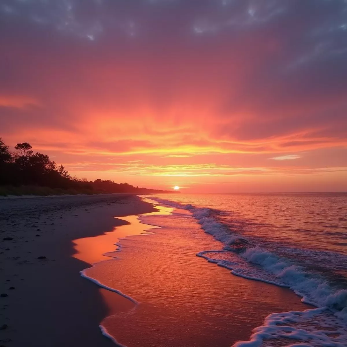 Golden Sunset Over The Beach In Shelter Island