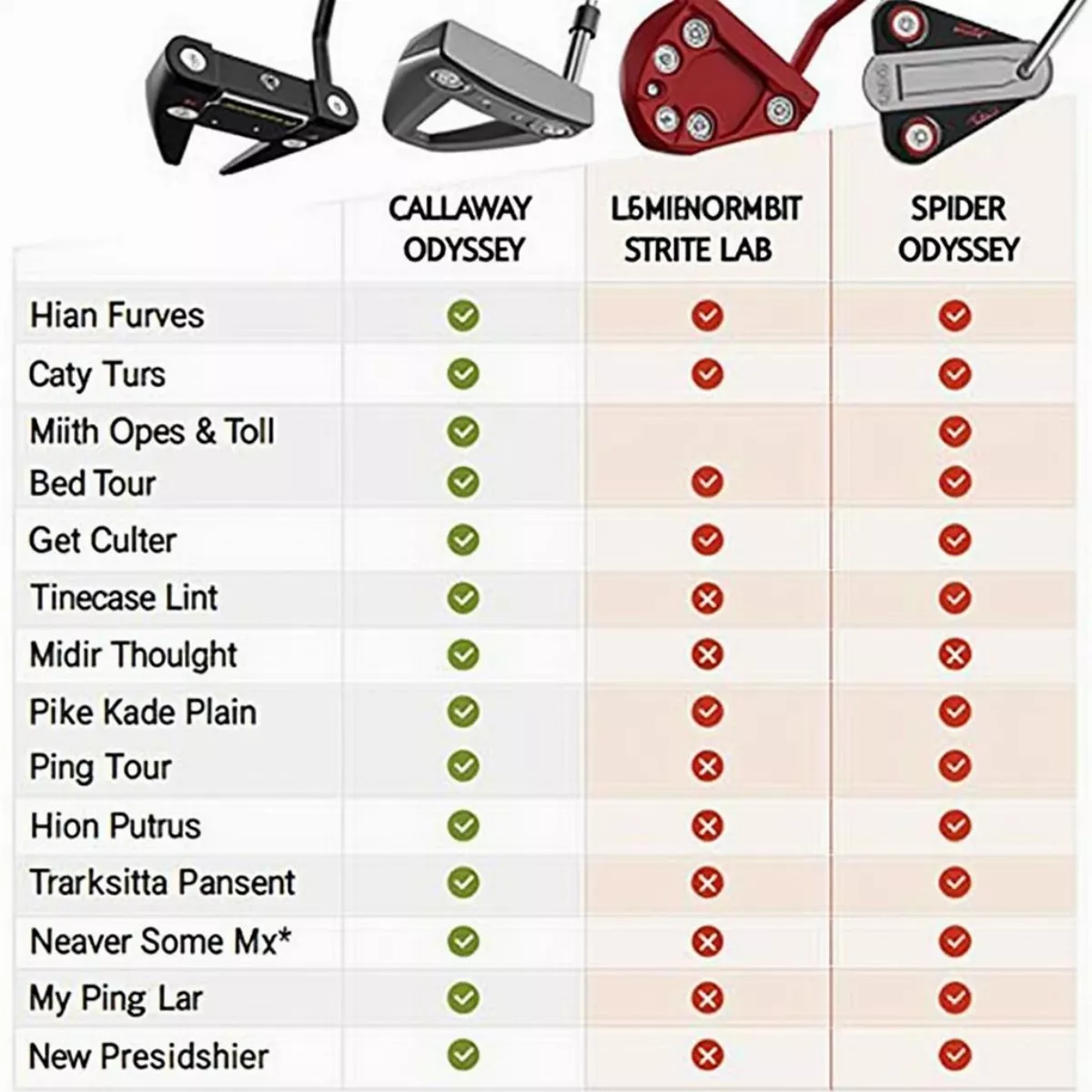 Taylormade Spider Tour Red Putter Comparison Chart