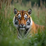 Tiger Camouflaged in Grass