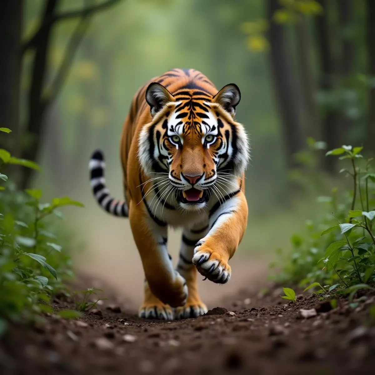 Tiger Chasing Prey