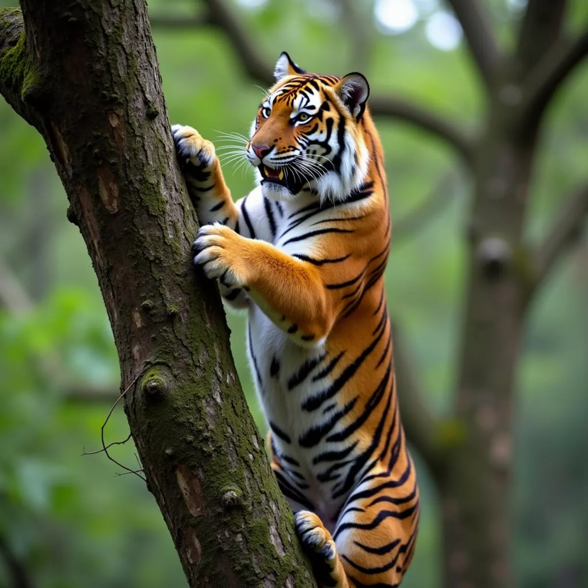 Tiger Climbing A Tree