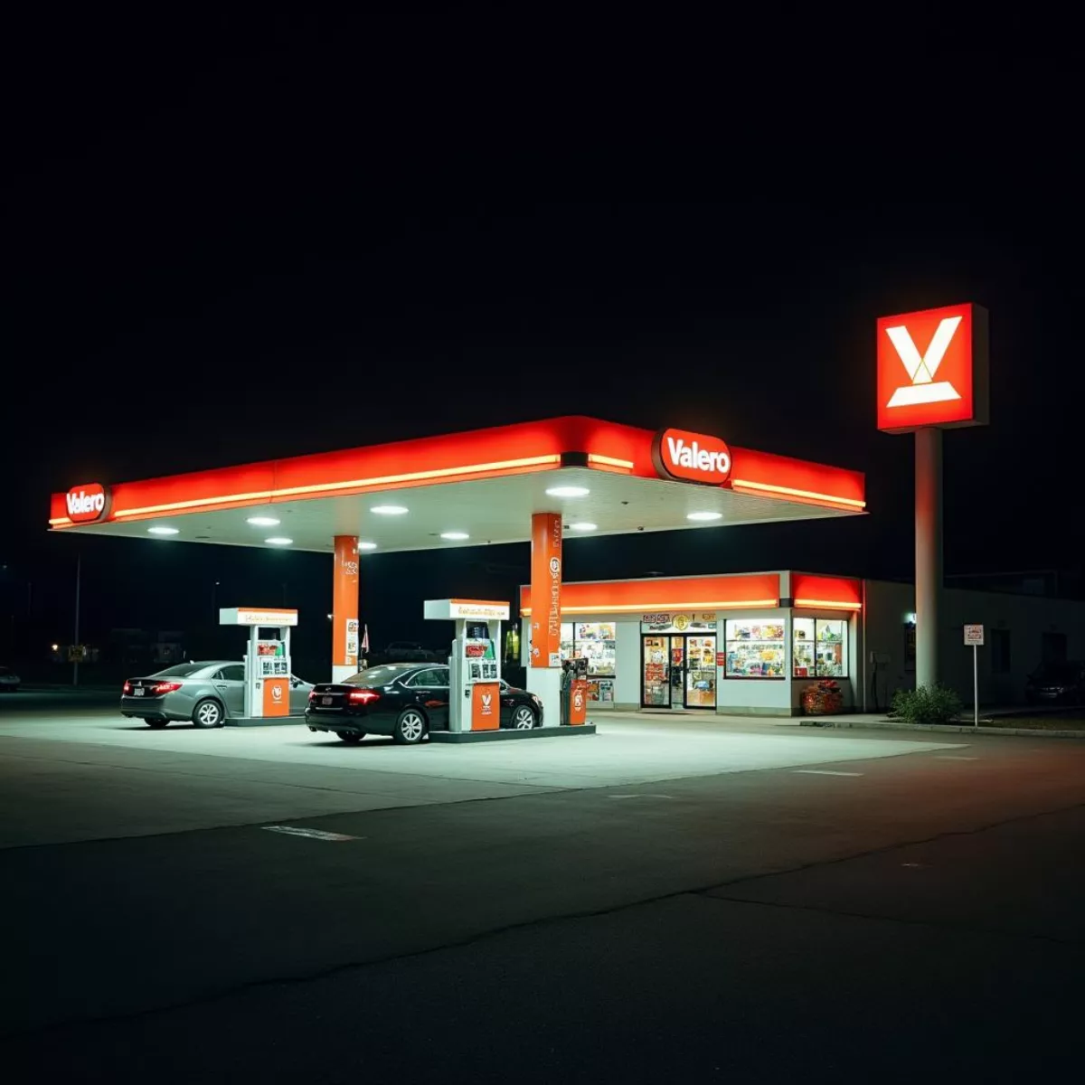 Valero Gas Station At Night