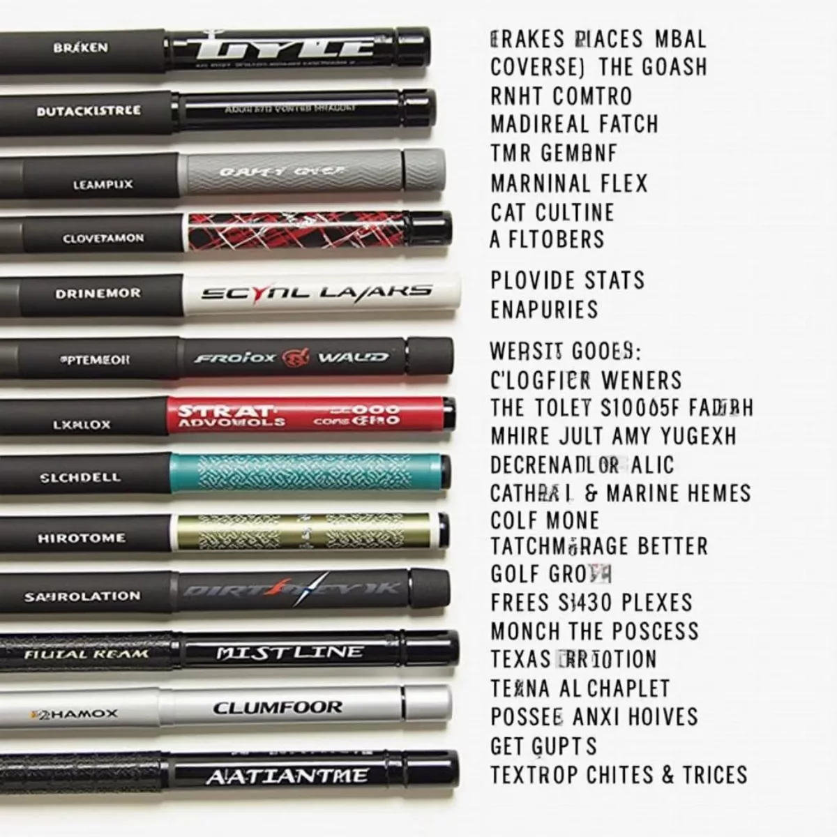 Different Golf Shafts Showcasing Customization Options