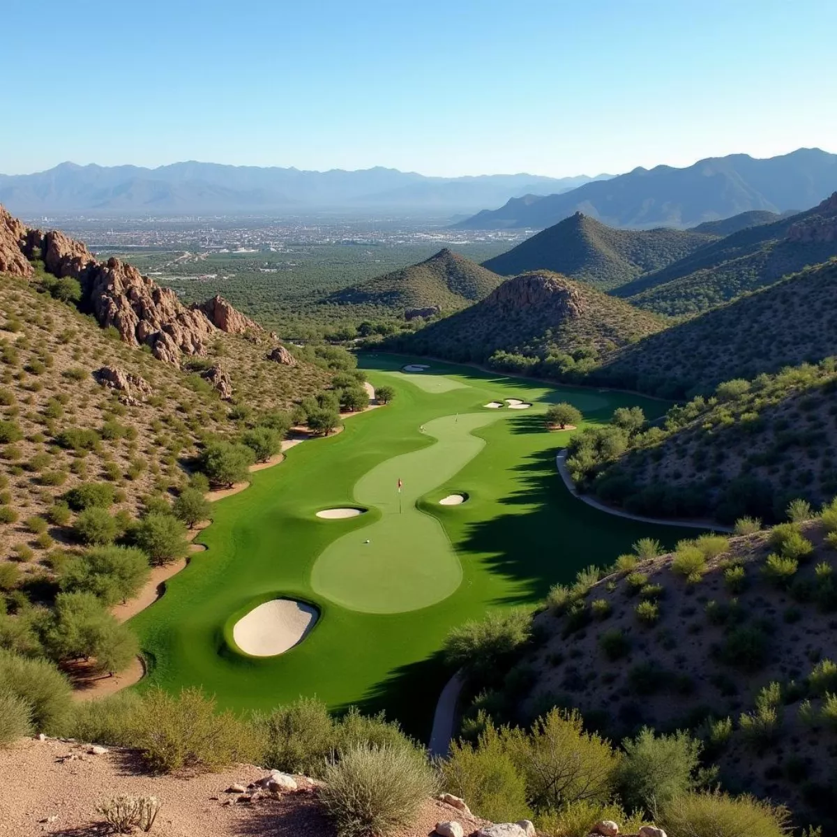 Ventana Canyon golf course view from the mountains