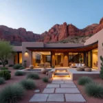 Modern villa exterior with red rock views in Sedona