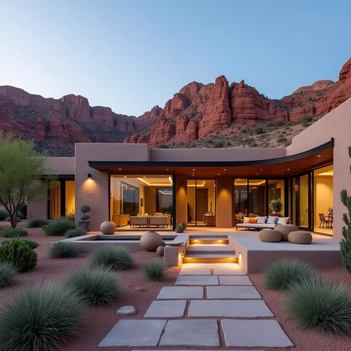 Modern Villa Exterior With Red Rock Views In Sedona