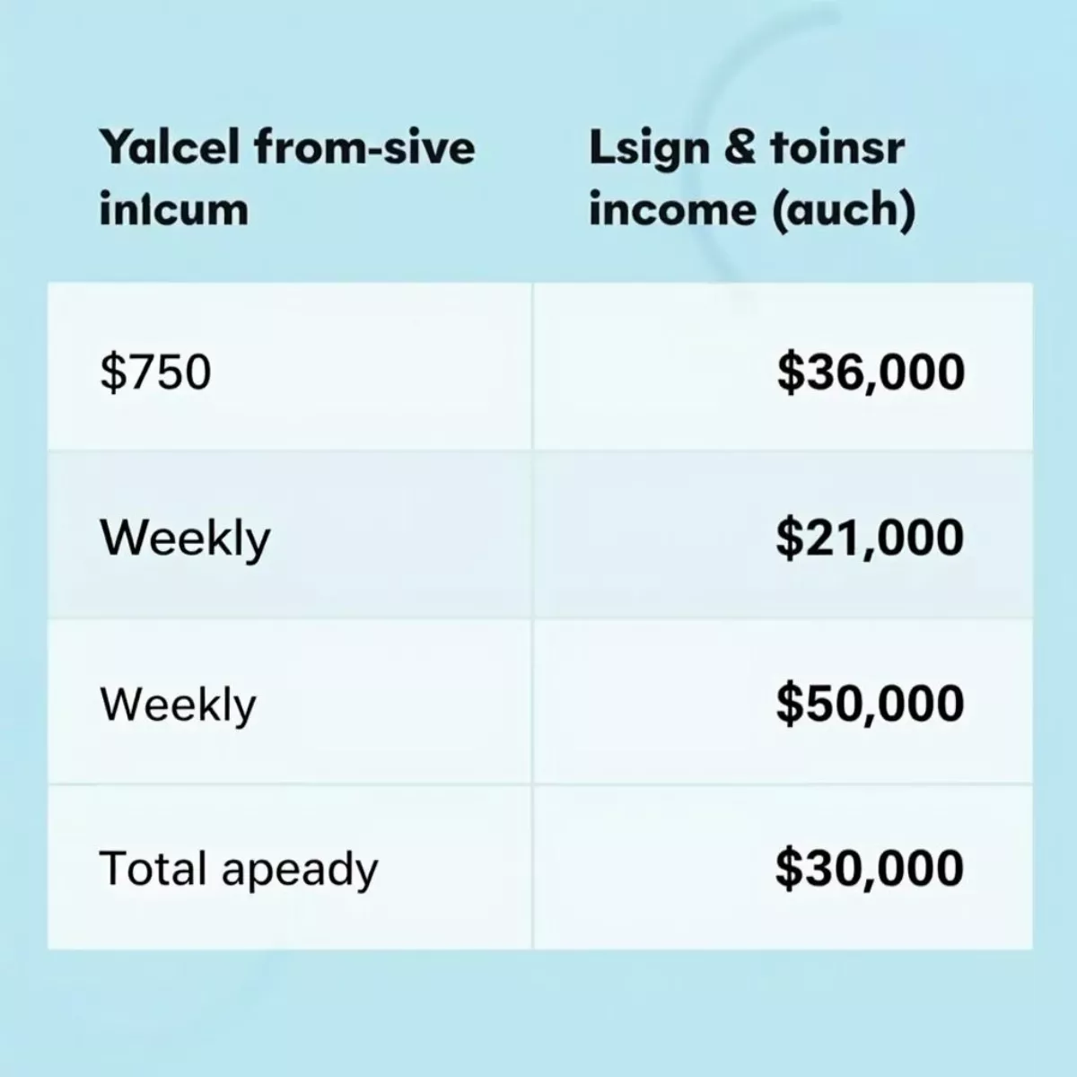 Weekly Income Calculation Table