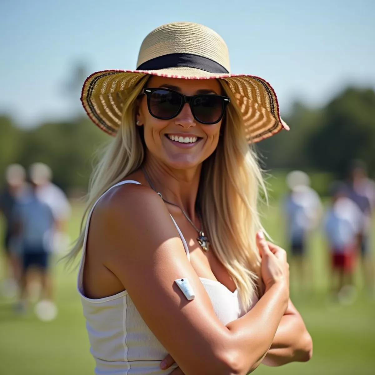 Woman Applying Sunscreen At Golf Tournament