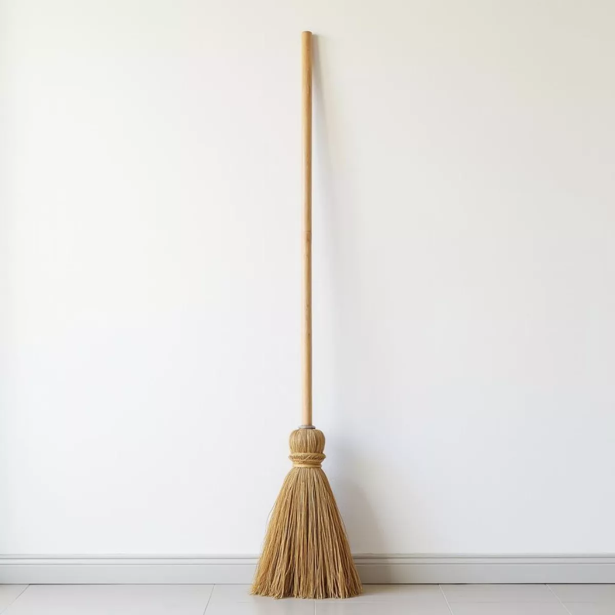 Wooden Broomstick Leaning Against Wall