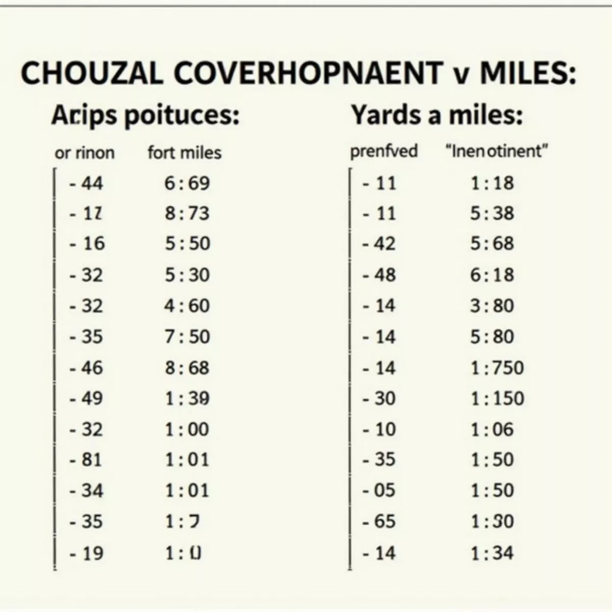 Yards To Miles Conversion Chart