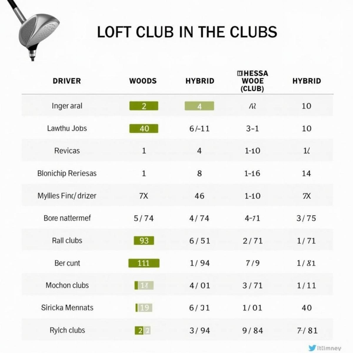 Golf Club Loft Comparison Chart