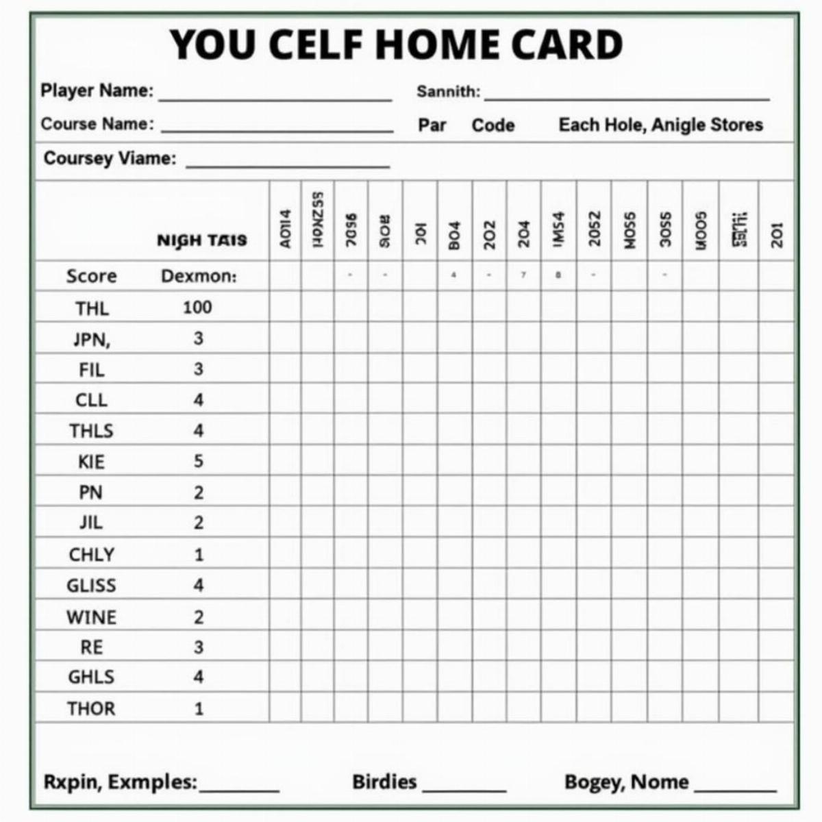 Example Of A Golf Scorecard