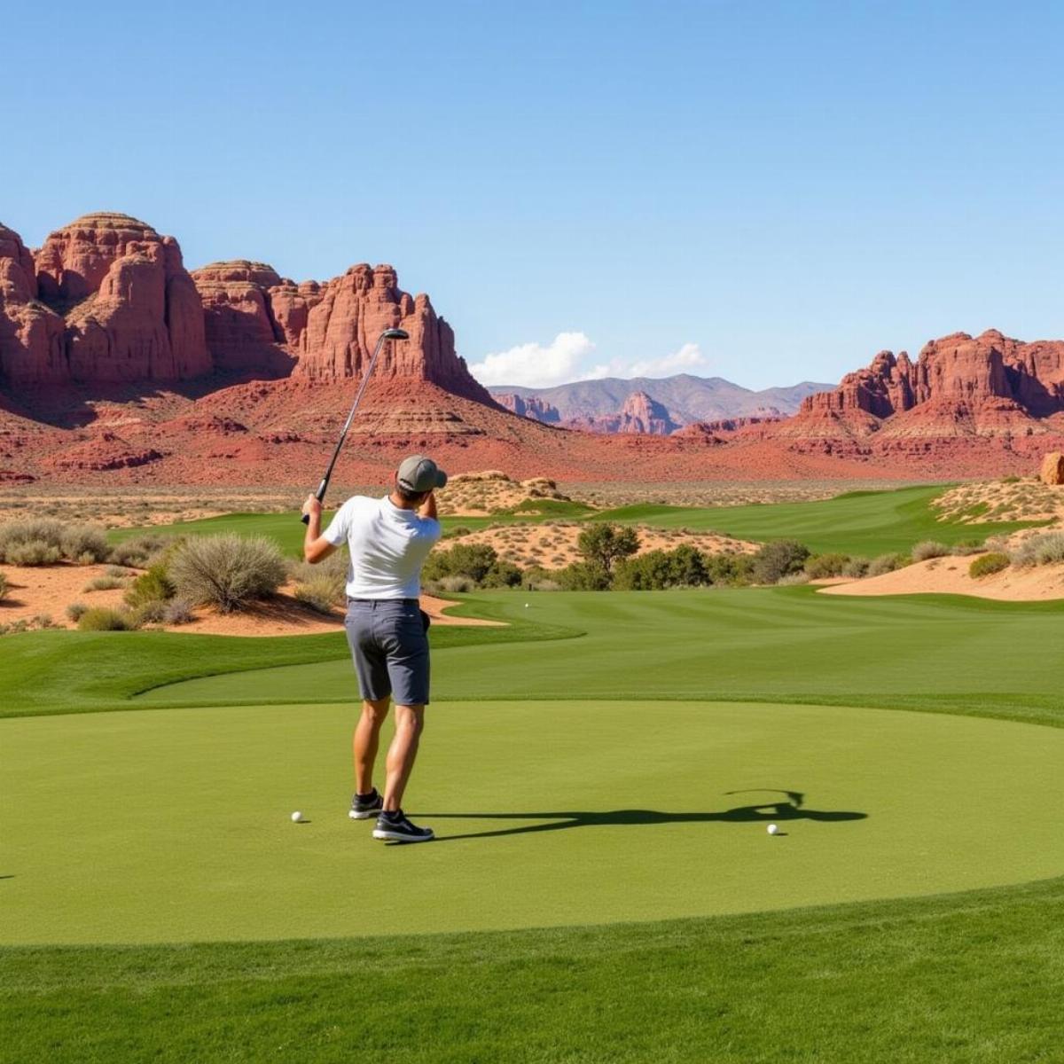 Golfer Playing At Sand Hollow Golf Course