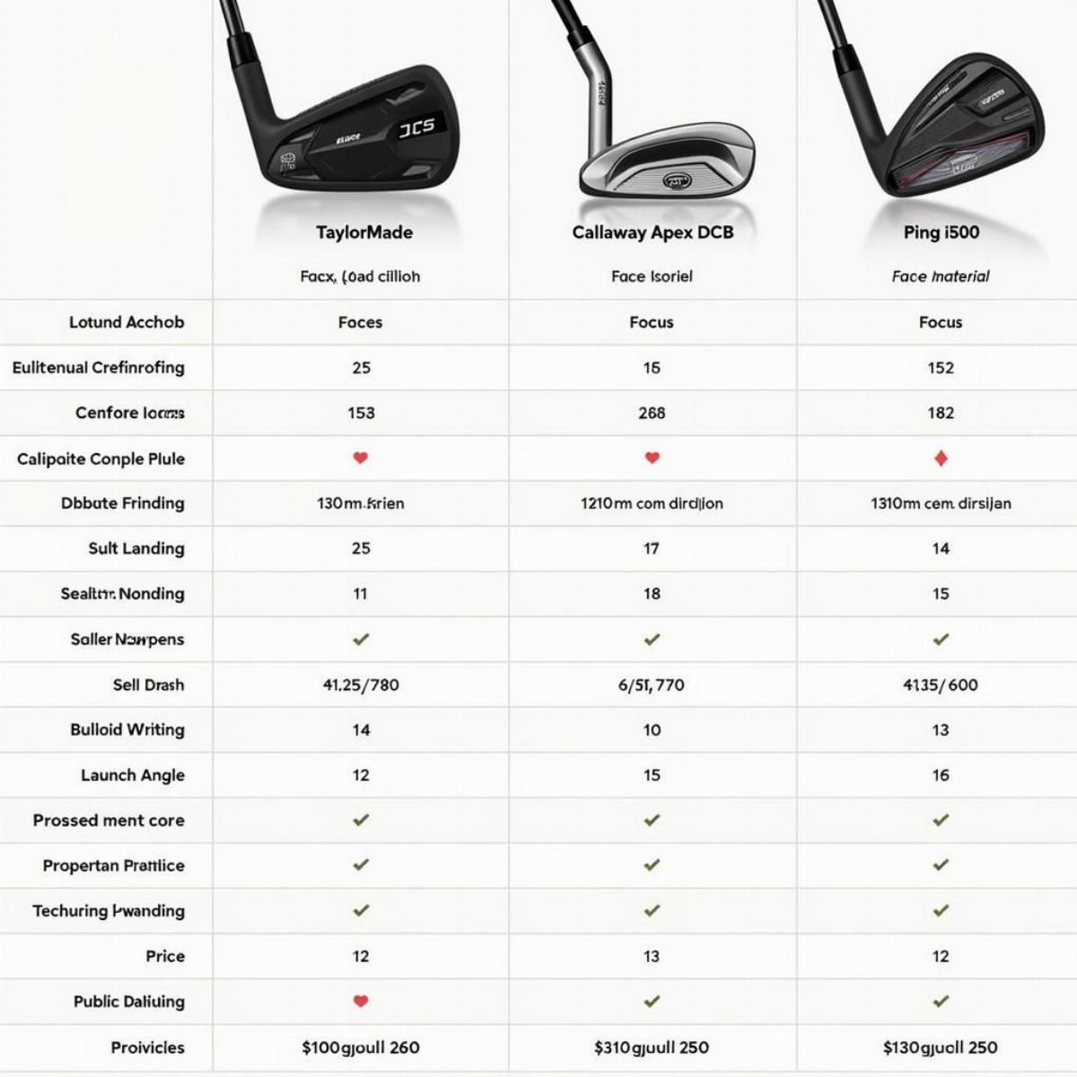 TaylorMade Stealth Irons Comparison Chart with Callaway Apex DCB and Ping i500